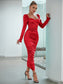 Beautiful Red Pleats Long Sleeve Hip Dress