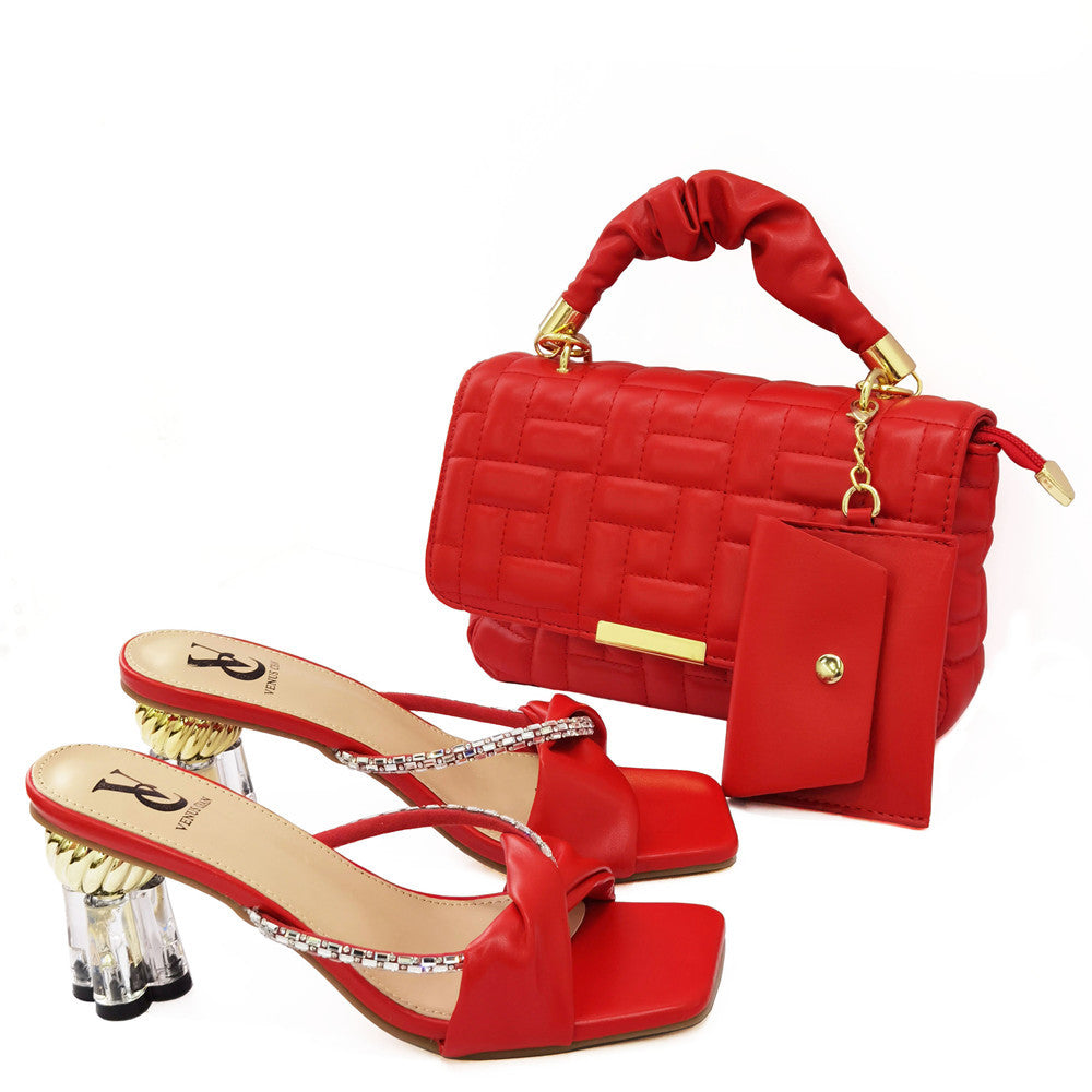 Crossbody Bag With Small Card Bag, Cross Strap High-heeled Sandals