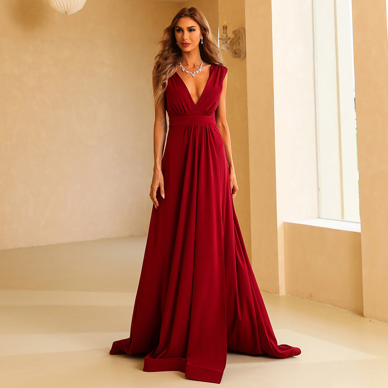 Deep V-neck Long Thin Evening Dress