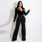 Sexy V-neck Solid Color Velvet Top Women's Jumpsuit