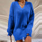 Ladies Loose Solid Color Ripped Sweater Mid-length