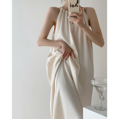 Texture Pleated Halterneck Tie Dress