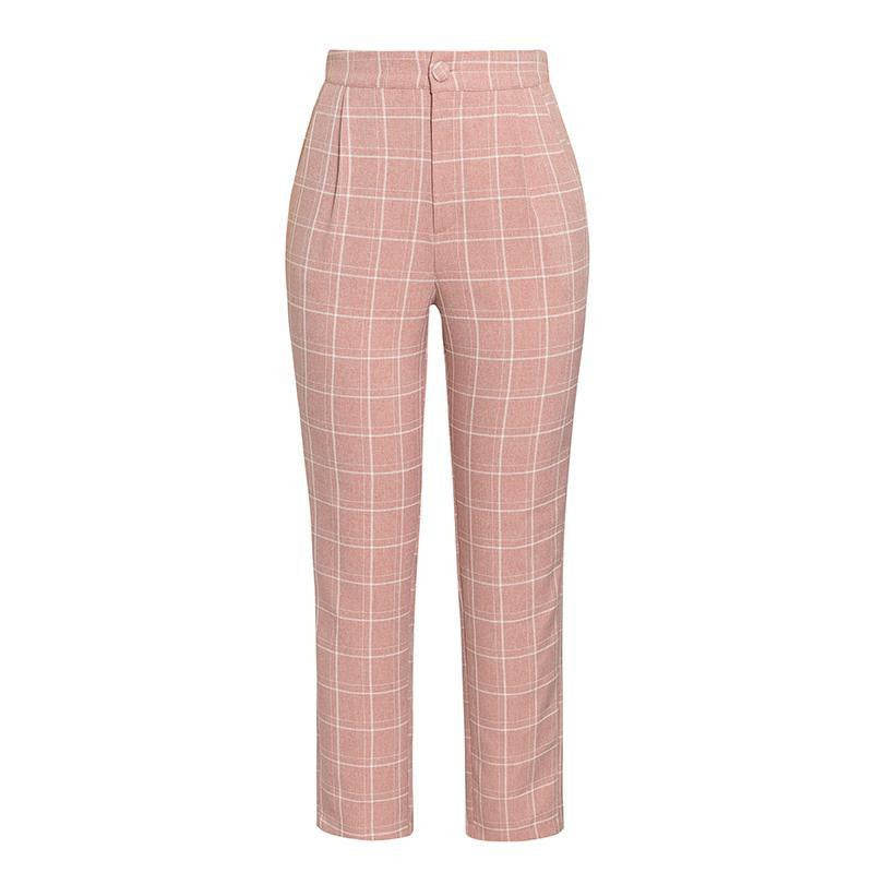 Two-piece plaid nine-point pants slim suit women