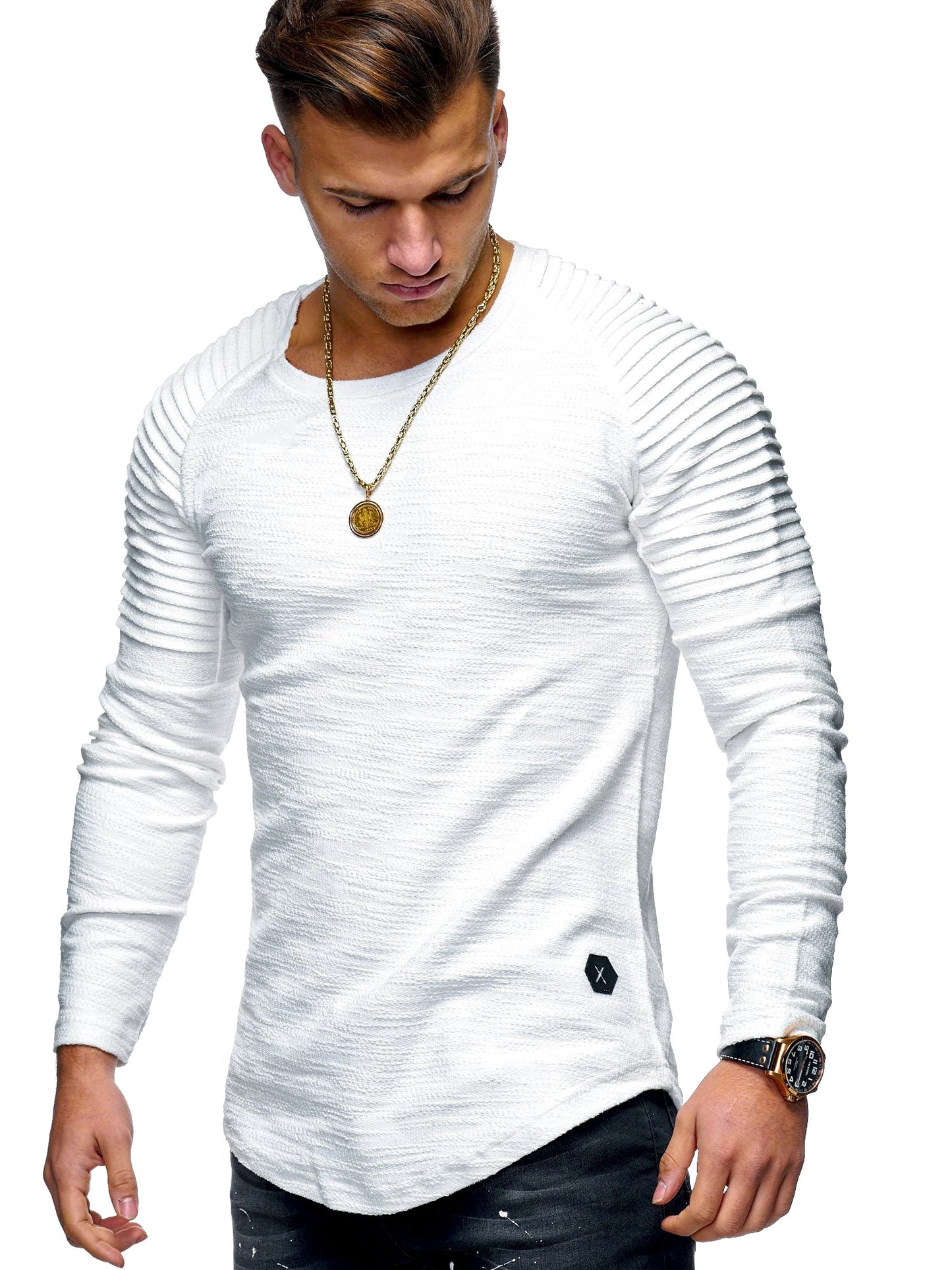 Round Neck Solid Color Long Sleeve T-Shirt