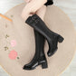 Leather fluff Boots with Thick Heels Non - Slip