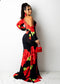 Women's Sexy Fashion Rose Print One-shoulder Stretch Dress