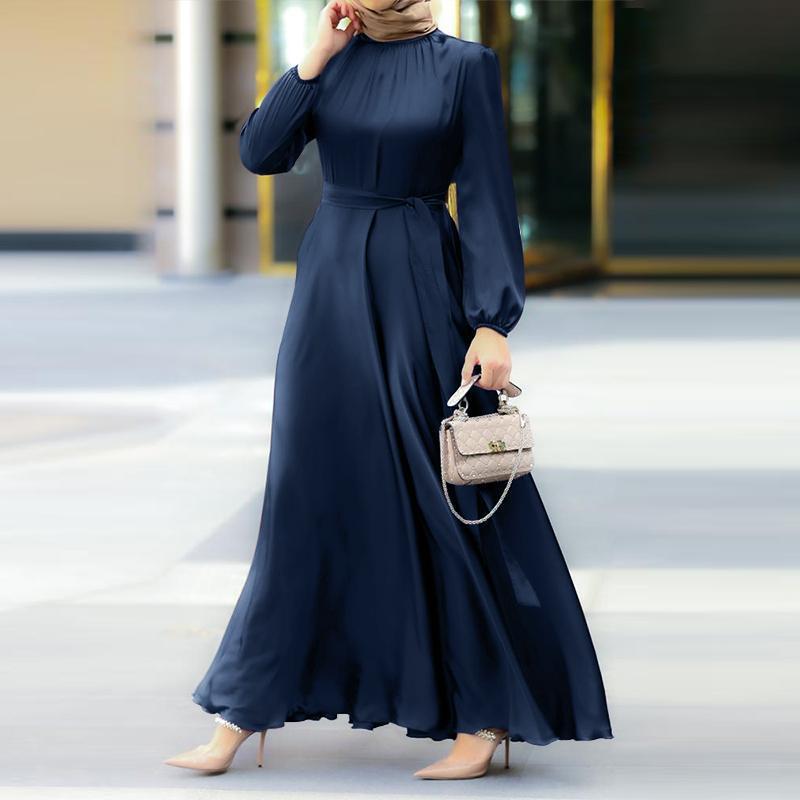 Round Neck Long Sleeve Tie Loose Dress