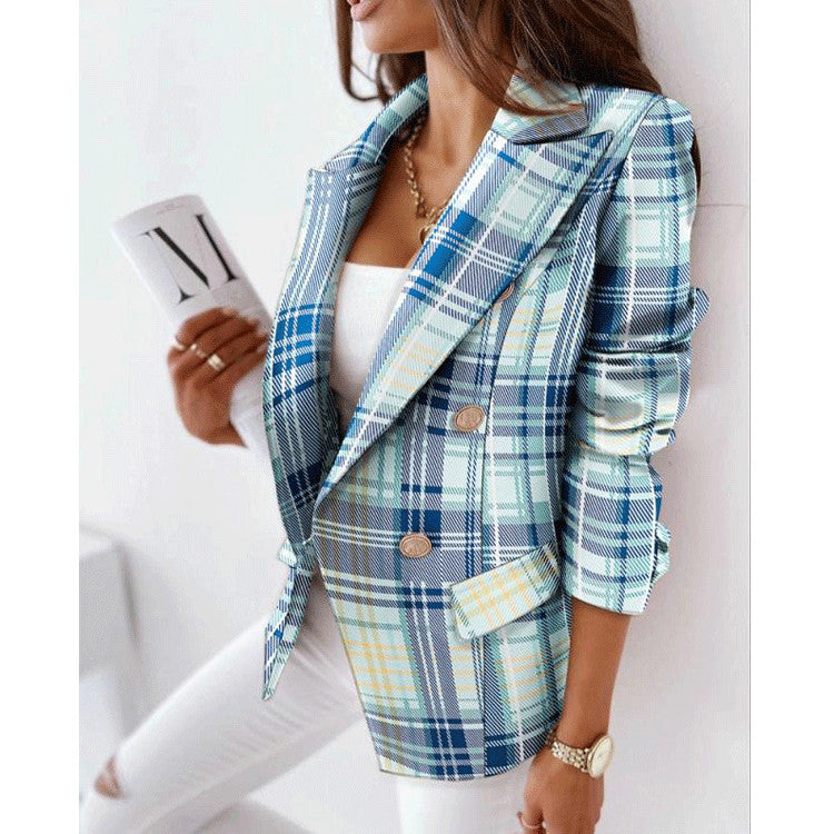 Double-Breasted Fashion Print Blazer