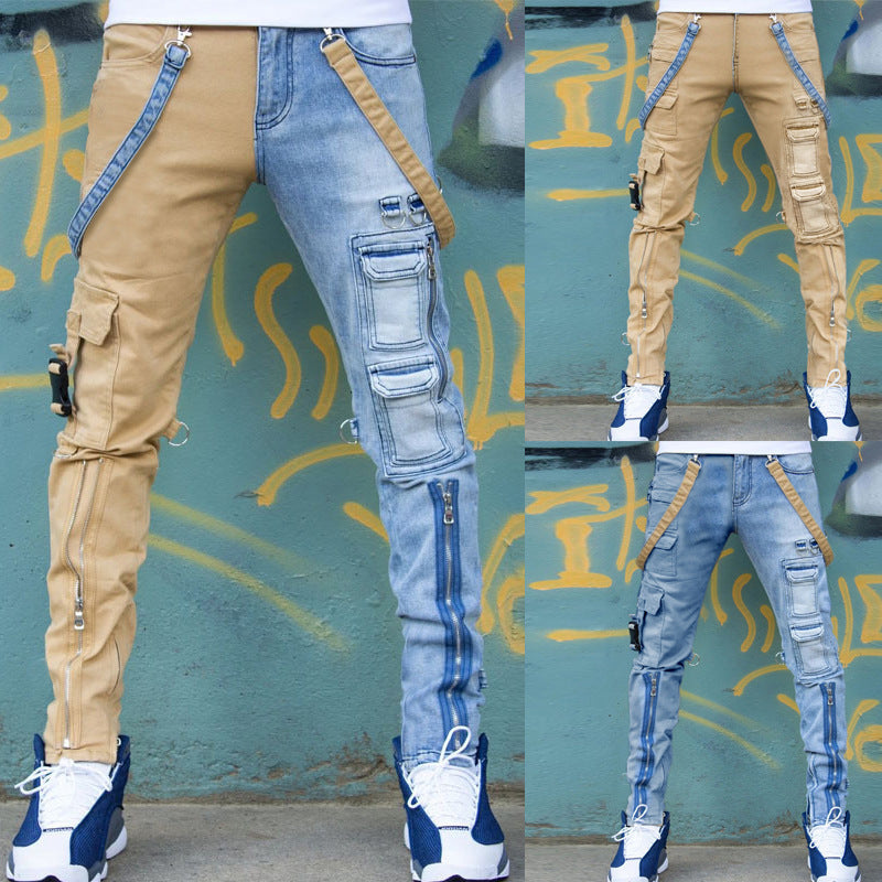 Color Block Wash Jeans-Men's Trendy Brand Slim Straight Pants