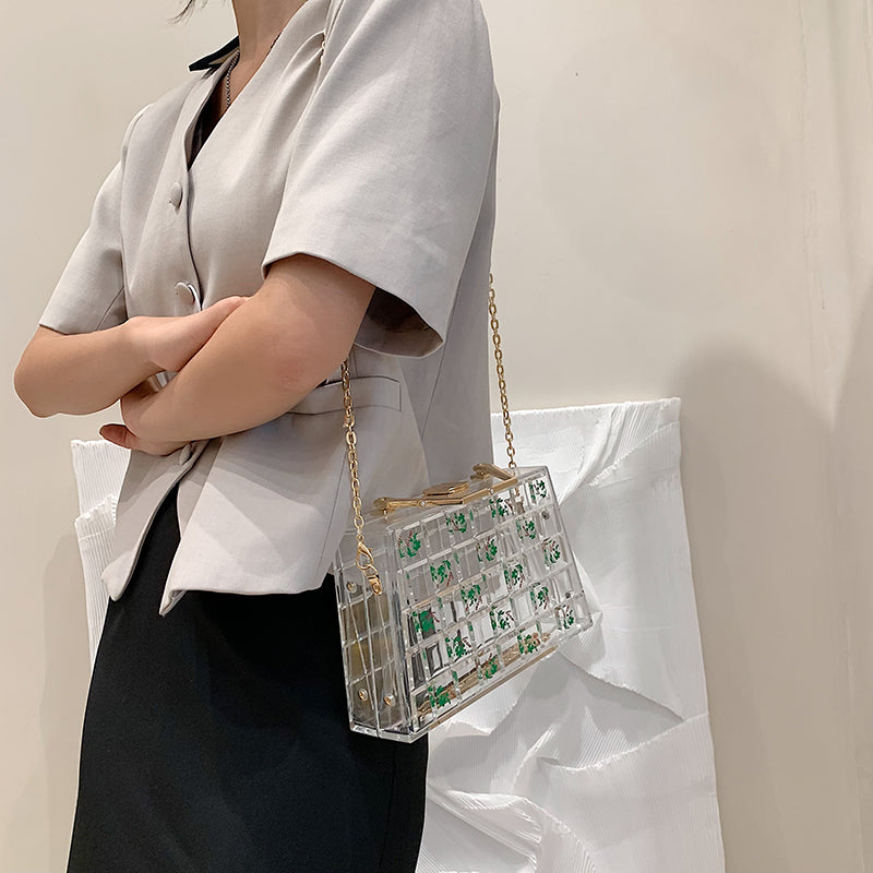 Square Printed Check Drop-Resistant Handbag