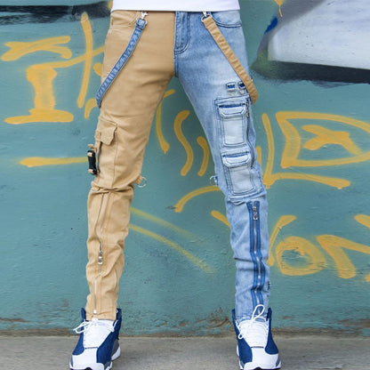 Color Block Wash Jeans-Men's Trendy Brand Slim Straight Pants