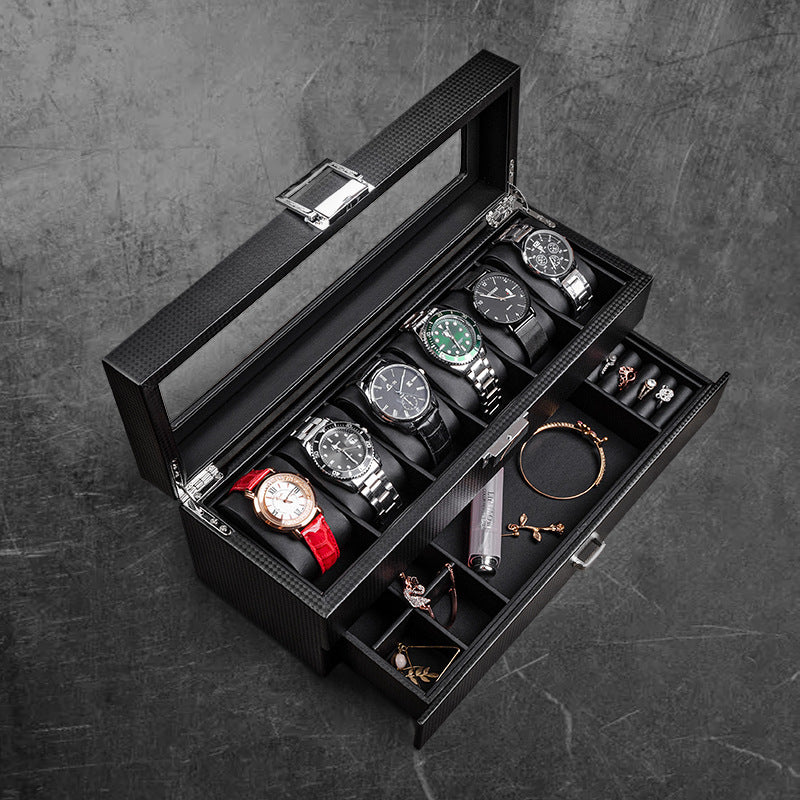 New Carbon Fiber Leather Watch Jewelry Storage Box