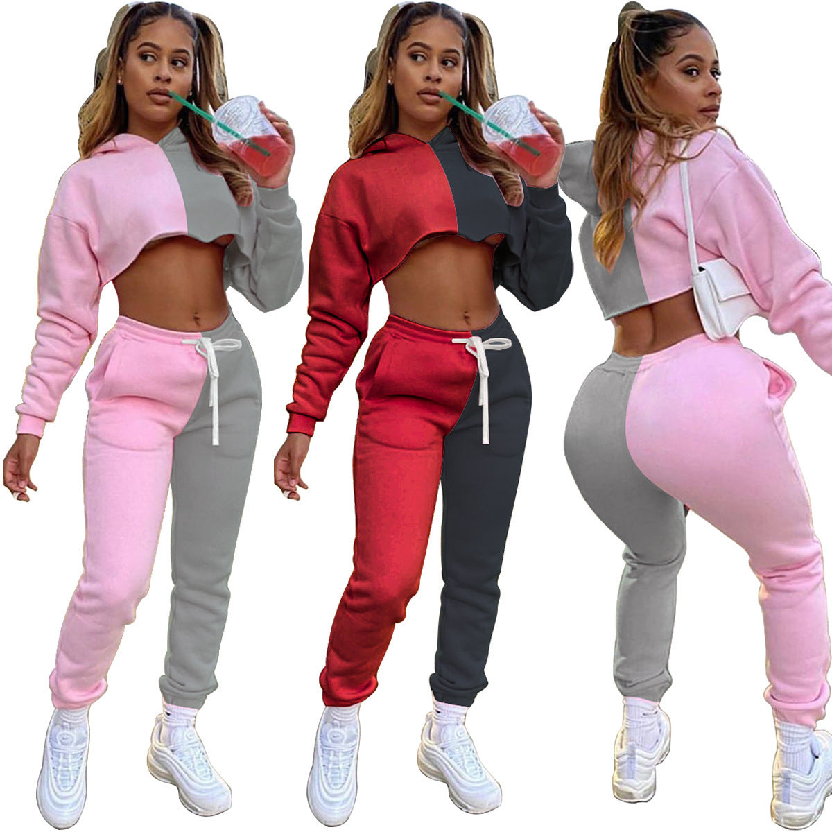 Two-Piece Cropped Sweater Leisure Suit