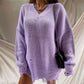 Ladies Loose Solid Color Ripped Sweater Mid-length