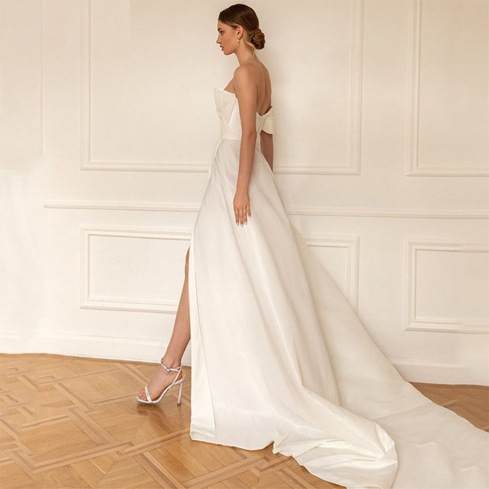 High Slit Beautiful Light Wedding Dress/Evening Dress