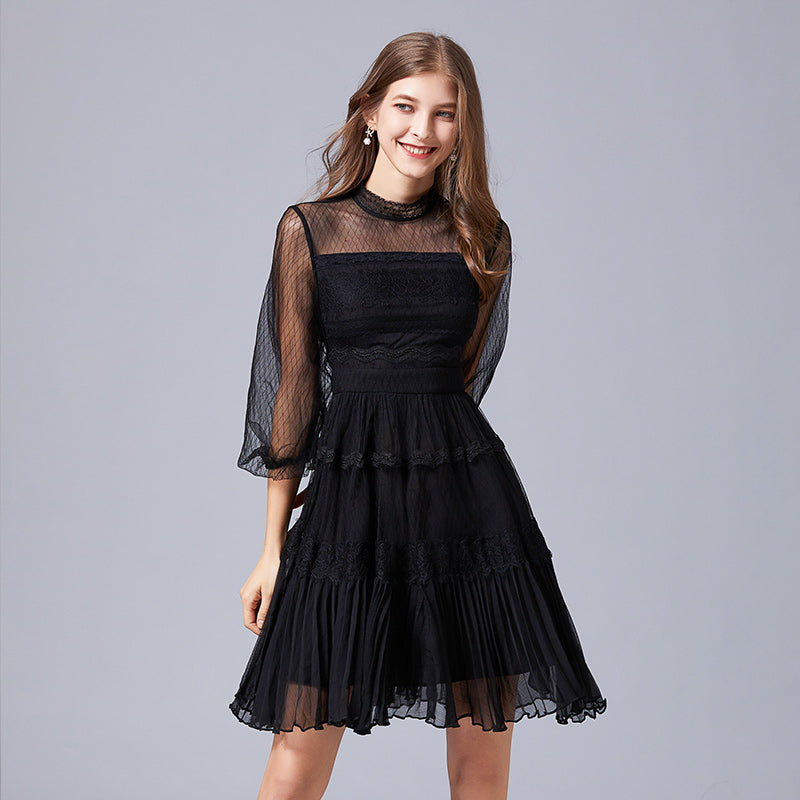 Elegant Mock Neck Flounce Sleeve Dress