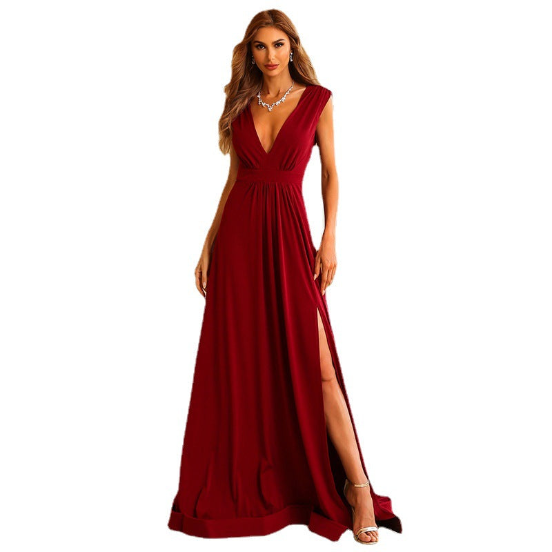 Deep V-neck Long Thin Evening Dress