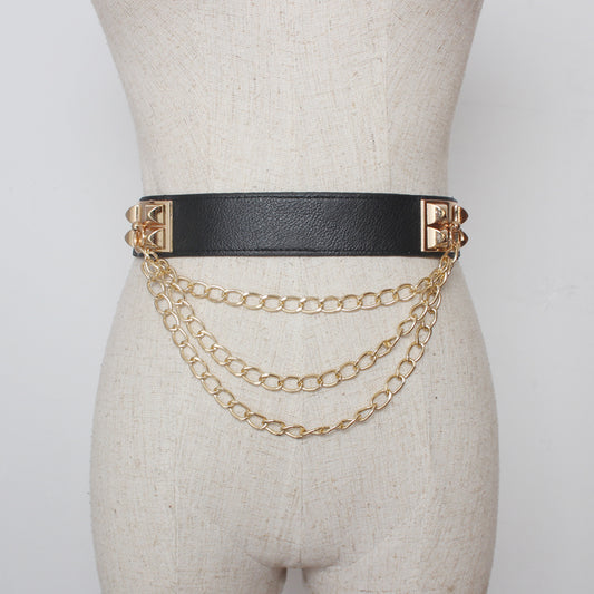 Black Multilayer Gold Waist Chain Belt Girdle