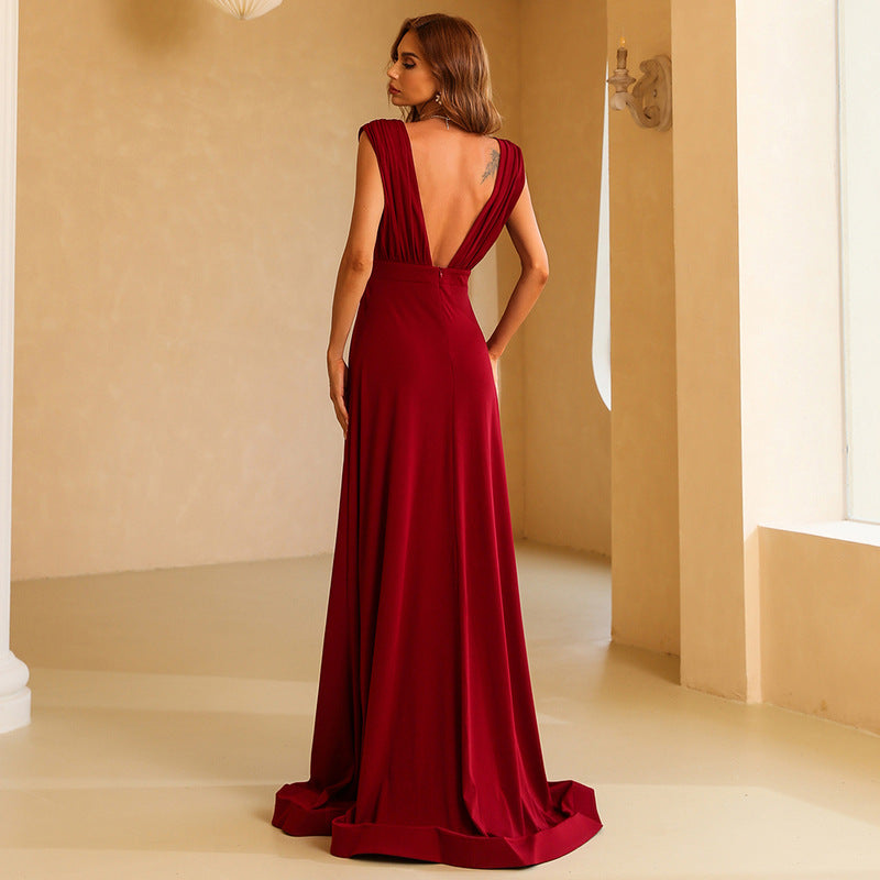 Deep V-neck Long Thin Evening Dress