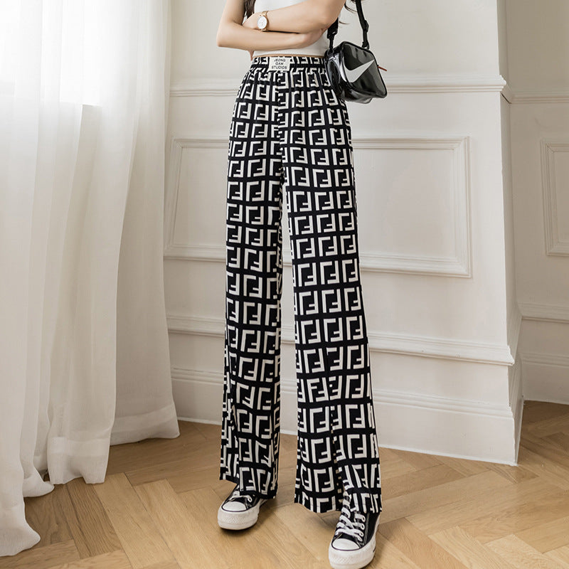 Summer High Waist Slit Flared Pants Slimming Plaid