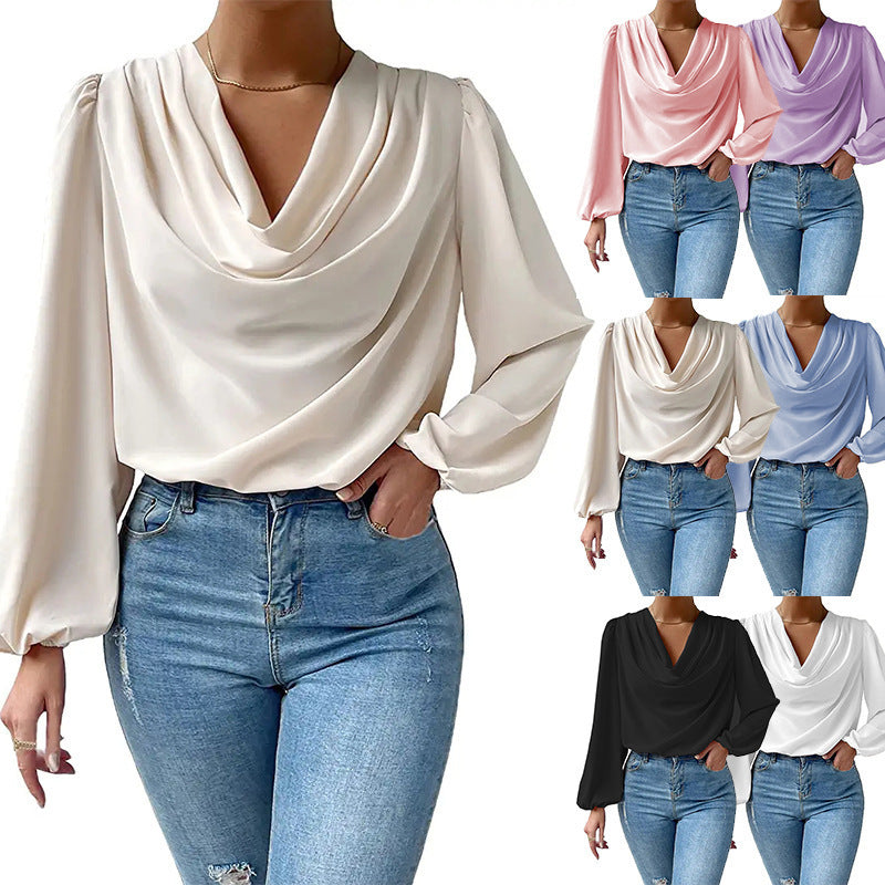 Chiffon Long-sleeved Loose V-neck Top