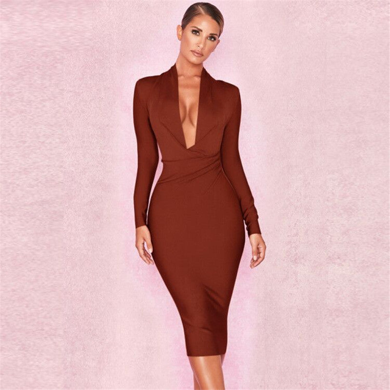 Deep V-neck Bandage Dress