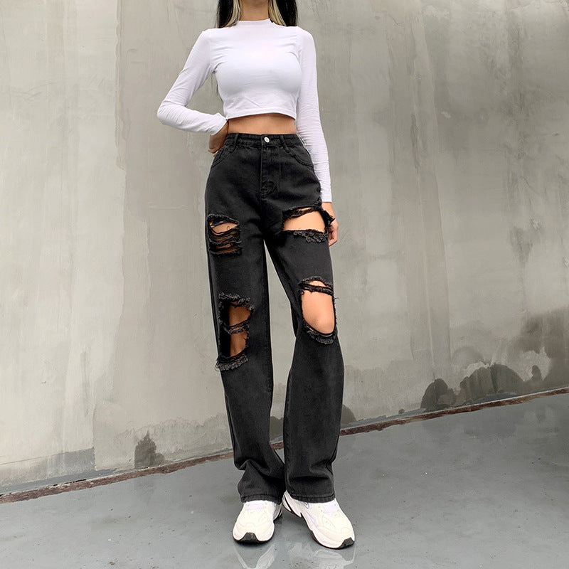 Trendy Jeans with Ripped Raw Edges