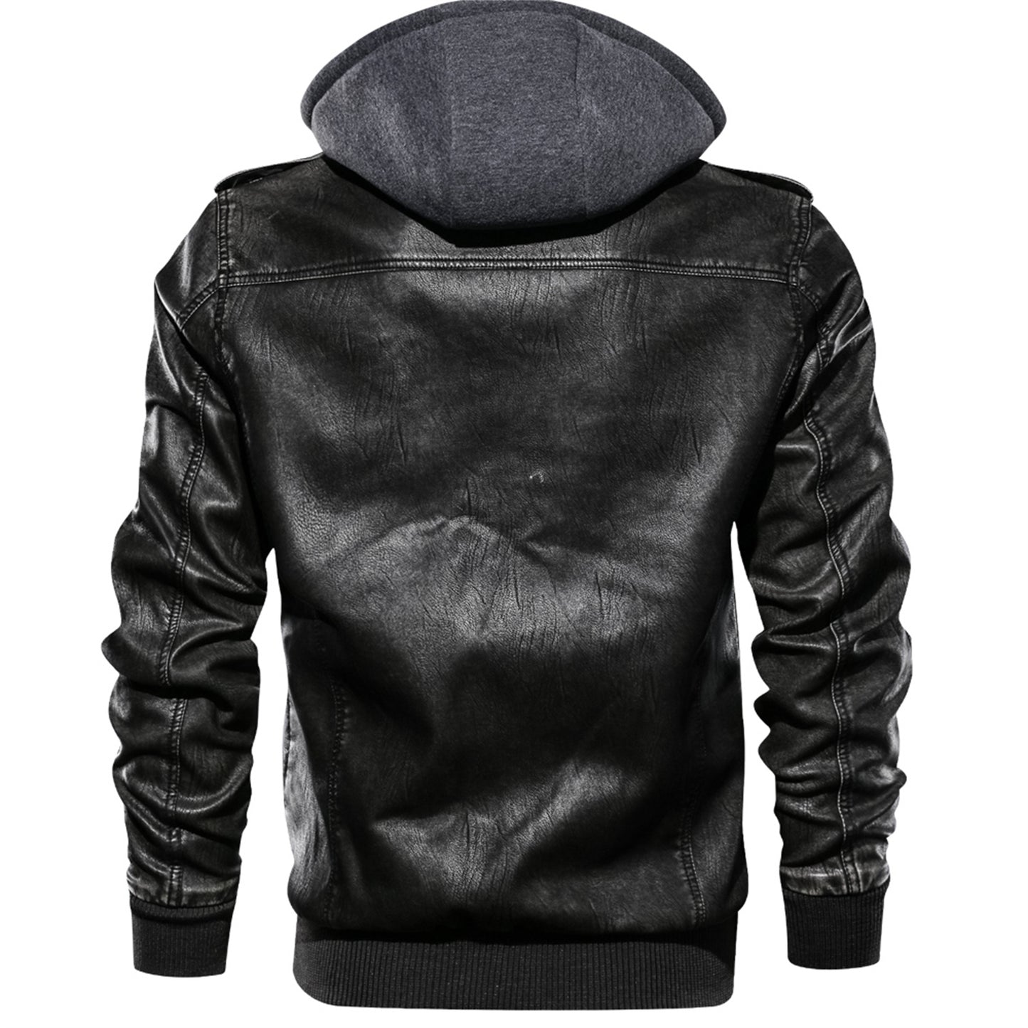 Men Hooded Leather Jacket