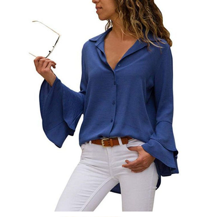 Women Bow Tie Collar Slim Silk Long Sleeve Top