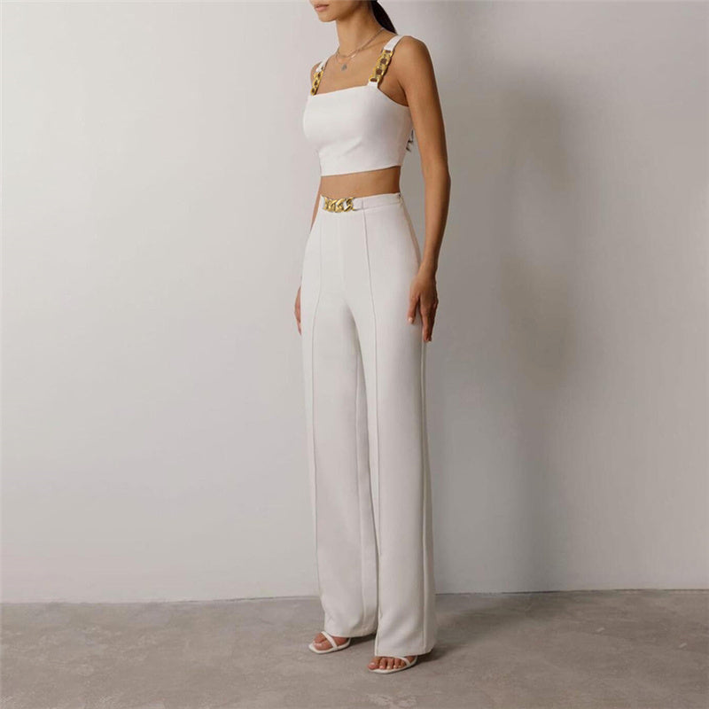 Temperament Tube Top Chain Top High Waist Casual Trousers Suit