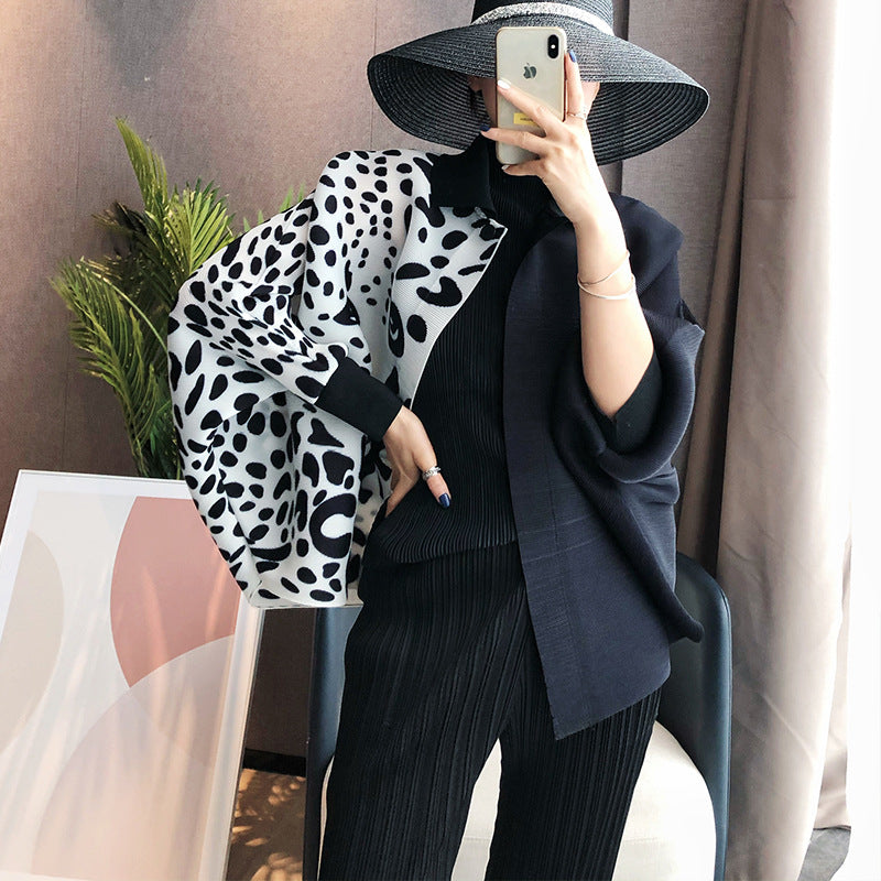 Pleated Loose Long-sleeved Leopard Print