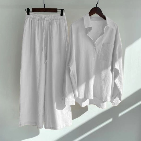 Light-Weight 2-piece Retro Cotton Linen Shirt - Loose Trousers