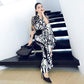 Printed One-piece Temperament Fried Street Jumpsuit Short-sleeved Wide-leg Pants