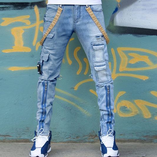 Color Block Wash Jeans-Men's Trendy Brand Slim Straight Pants