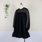 Women's Round Neck Stitching See-through Grid Lantern Sleeve Dress