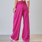 Loose Pocket Pleated Solid Wide Leg Trousers