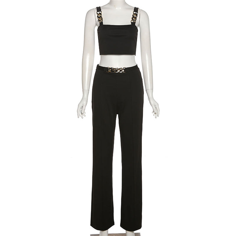 Temperament Tube Top Chain Top High Waist Casual Trousers Suit