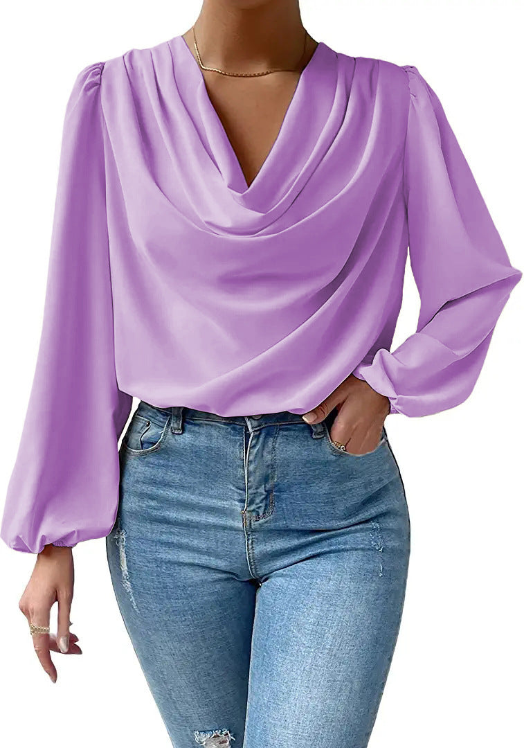 Chiffon Long-sleeved Loose V-neck Top