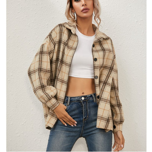 Long-sleeved Plaid Jacket Shirt Top