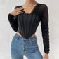 Mesh Pleated Corset Diamond Two-piece Pile Sleeve Top