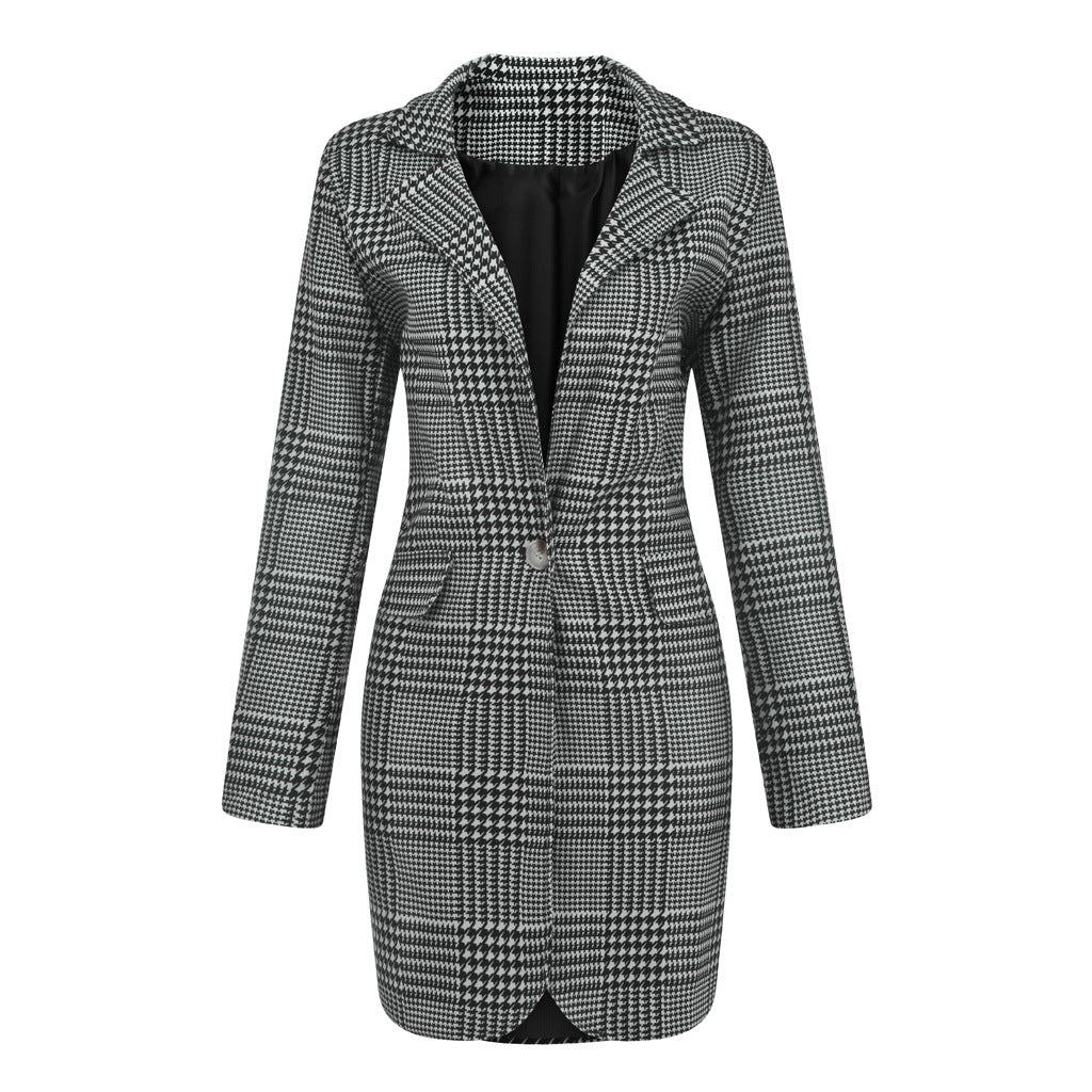 Ladies Blazer Fashion Turn-over Collar Check Print