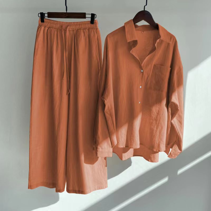 Light-Weight 2-piece Retro Cotton Linen Shirt - Loose Trousers