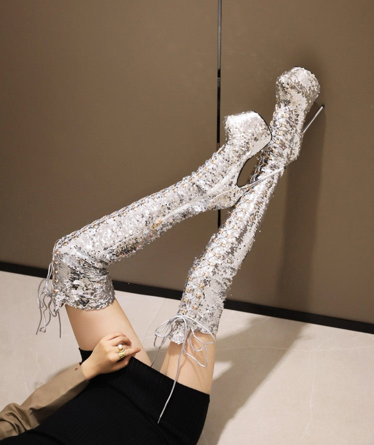 Super High Heels Stiletto Over-the-knee Sequined Boots