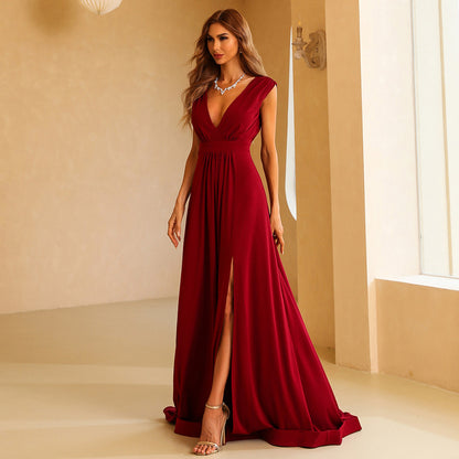 Deep V-neck Long Thin Evening Dress