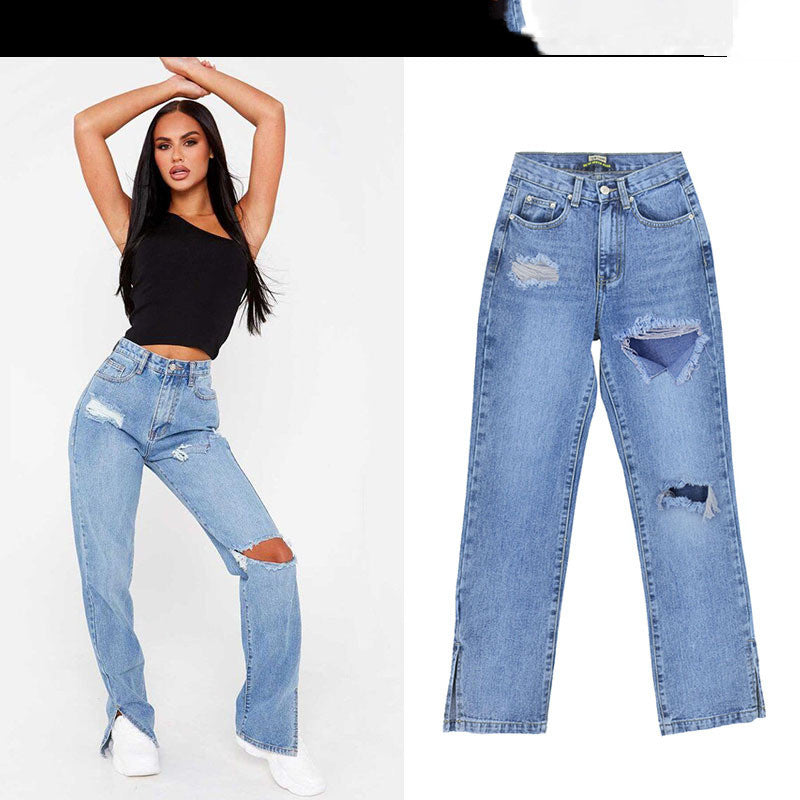 High-waisted Straight-leg Denim