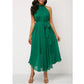 Halt Neck Chiffon Pleated Dress