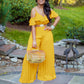 Fashion Pleated Wide Leg Pants Ruffle Jumpsuit