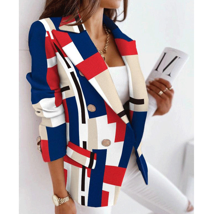 Double-Breasted Fashion Print Blazer