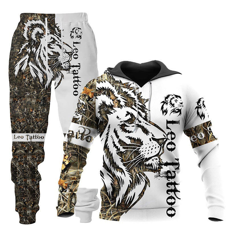 3D Wolf Print Tracksuit Hooded Two Piece Set