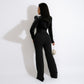 Sexy V-neck Solid Color Velvet Top Women's Jumpsuit